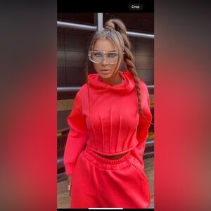 Orange colour Hooded Tracksuit with Stylish pants Fleeced